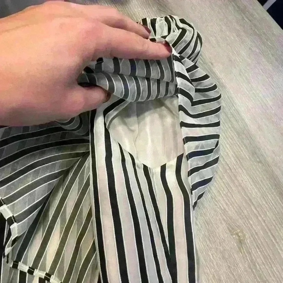 Doncaster Collection Striped Silk One shoulder top 6 - Picture 3 of 5